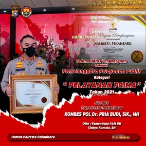 Berikan Pelayanan Publik Prima, Polresta Pekanbaru Raih Penghargaan