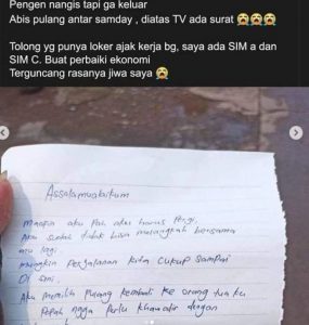 Sedih, Driver Ojol Pulang Kerja Temukan Surat Perpisahan Istri yang Minggat: Maafin Aku Harus Pergi Pah..