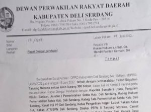 DPRD Akhirnya Layangkan Surat Prihal Tanah Suguhan Seluas 300 Hektar
