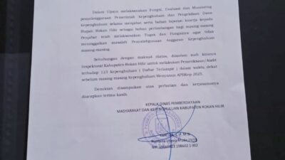 Buntut Dari Pengakuan Penghulu Yang Di Paksa Oleh Kadis PMK, Kepala Dinas PMK Rokan Hilir Membuat Surat Kepada Inspektorat Agar Ratusan Penghulu Di Priksa